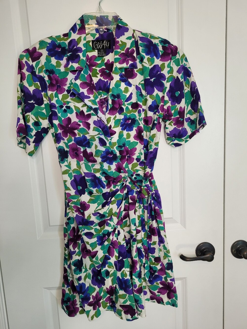 CRAZY 4U Vintage Tuxedo Romper Wrap 90s Floral Pansies Multicolor Rayon Size S